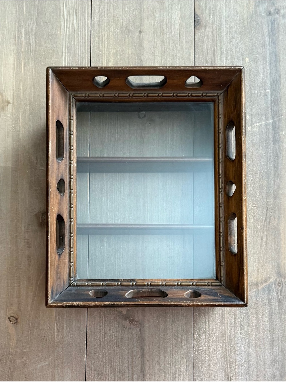 Vintage Wood & Glass Mini Curio Shadow Box Display Shelf